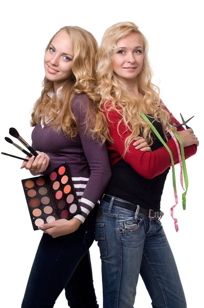 Portrait of two girls, visagiste — Stock Photo, Image