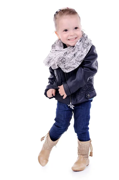 Bebê em jaqueta de couro e — Fotografia de Stock