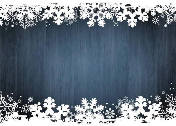 Fond en bois avec flocons de neige — Image vectorielle
