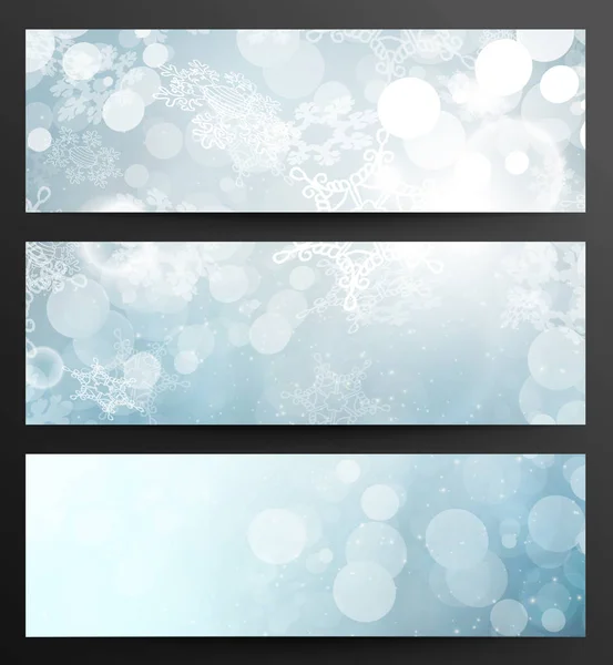Set Of Winter Abstract Snowflakes Banners — Stock Vector