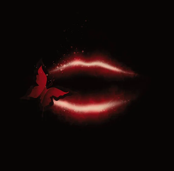 Kırmızı dudaklar ve kelebek — Stok fotoğraf