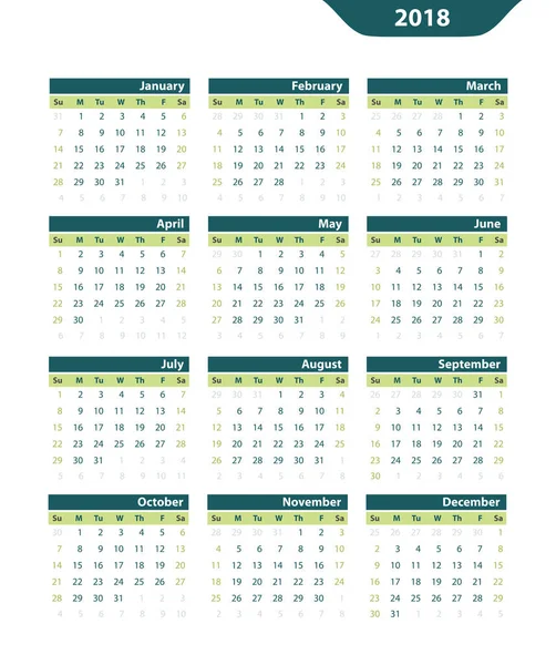 Calendario 2018 — Archivo Imágenes Vectoriales