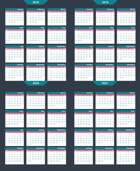 Ensemble de modèle de vecteur de calendrier 2018-2020 — Image vectorielle