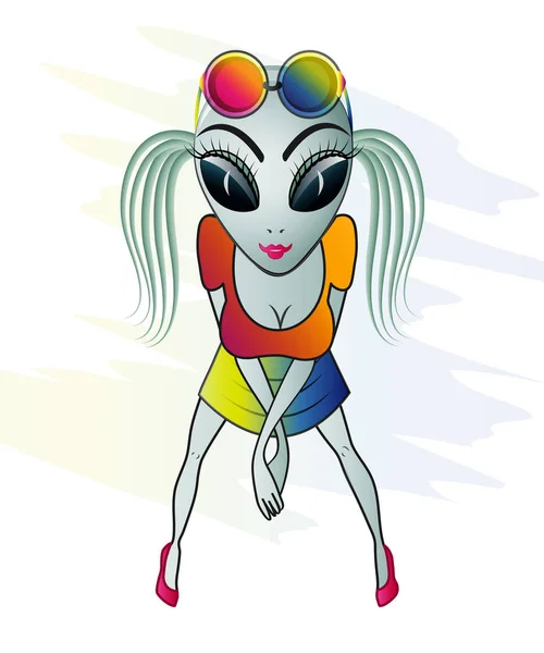 Alegre OVNI extraterrestres chica — Vector de stock