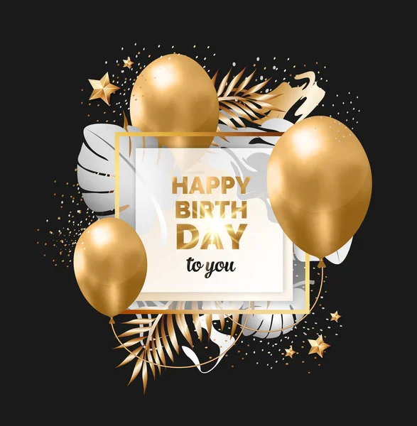 Happy birthday abstract design black and gold frame — Stock Vector