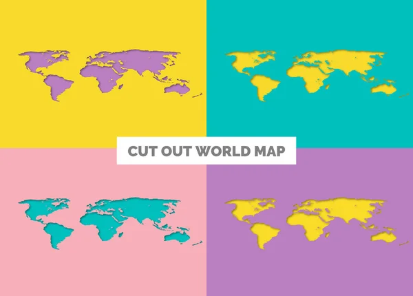 Ensemble de cartes découpées colorées du monde Bight — Image vectorielle