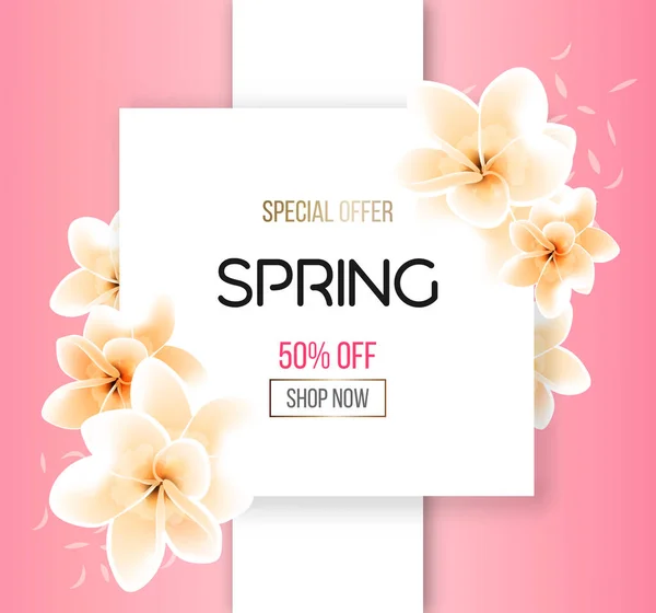 Frühlingsverkauf Hintergrund Mit Schönen Blumen Vektorillustrationsvorlage Banner Flyer Einladung Plakat — Stockvektor