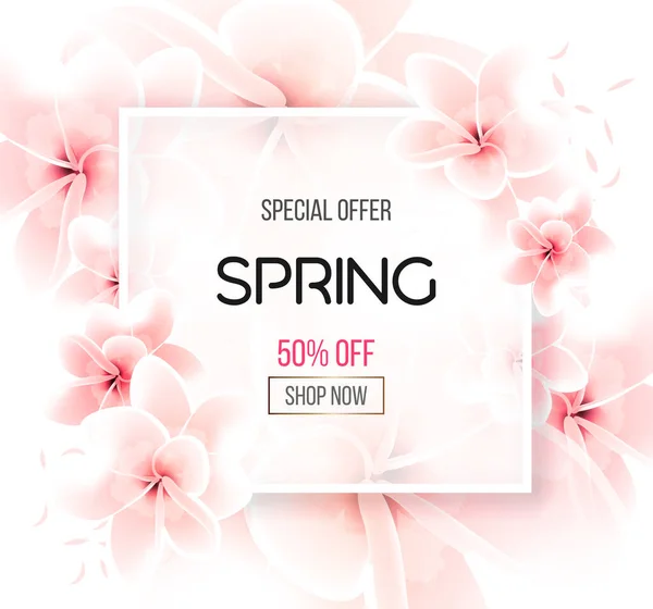 Frühlingsverkauf Hintergrund Mit Schönen Blumen Vektorillustrationsvorlage Banner Flyer Einladung Plakat — Stockvektor