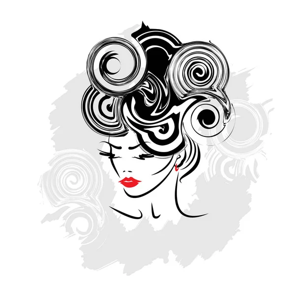 Bosquejo Elegante Abstracto Dibujado Mano Silueta Mujer Cabeza Maquillaje Diseño — Vector de stock