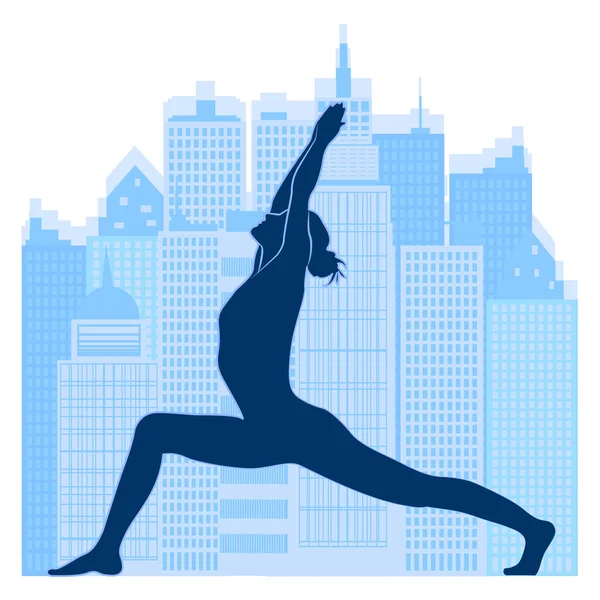 Yoga de mujer en el fondo de la ciudad — Vector de stock