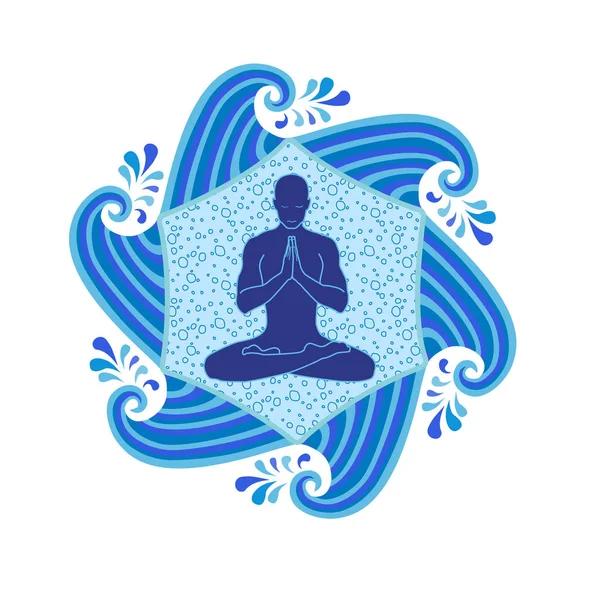 Yoga de mar en olas — Vector de stock