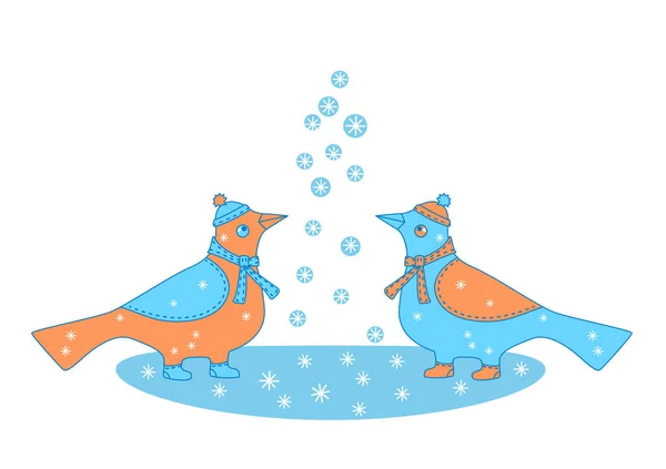 Oiseaux d'hiver et flocons de neige — Image vectorielle