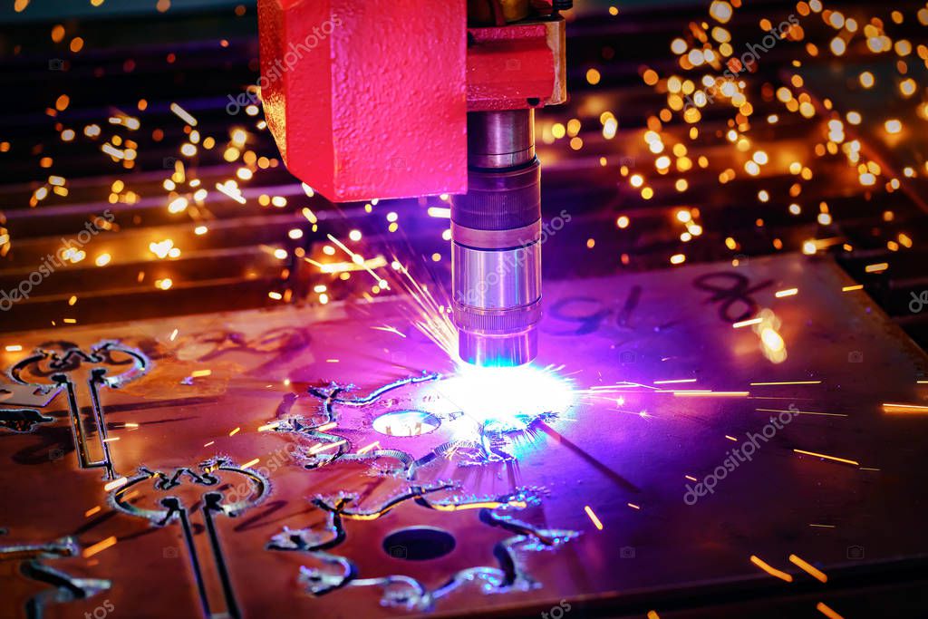 CNC Laser plasma cutting of metal, modern industrial technology