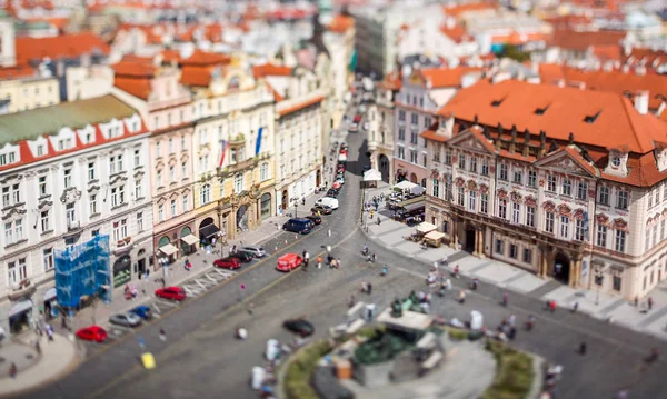 Prager Blick auf die Stadt von oben. Tilt-Shift-Linse. — Stockfoto