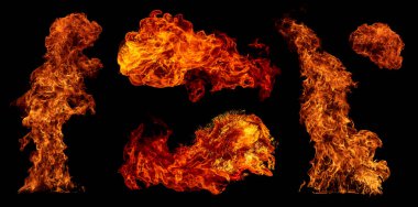 Fire set isolated on black background. clipart