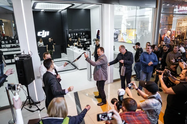 MOSCOW RUSSIA:01 APR 2017 - DJI Quadcopter Drone store opening c — Stock Photo, Image