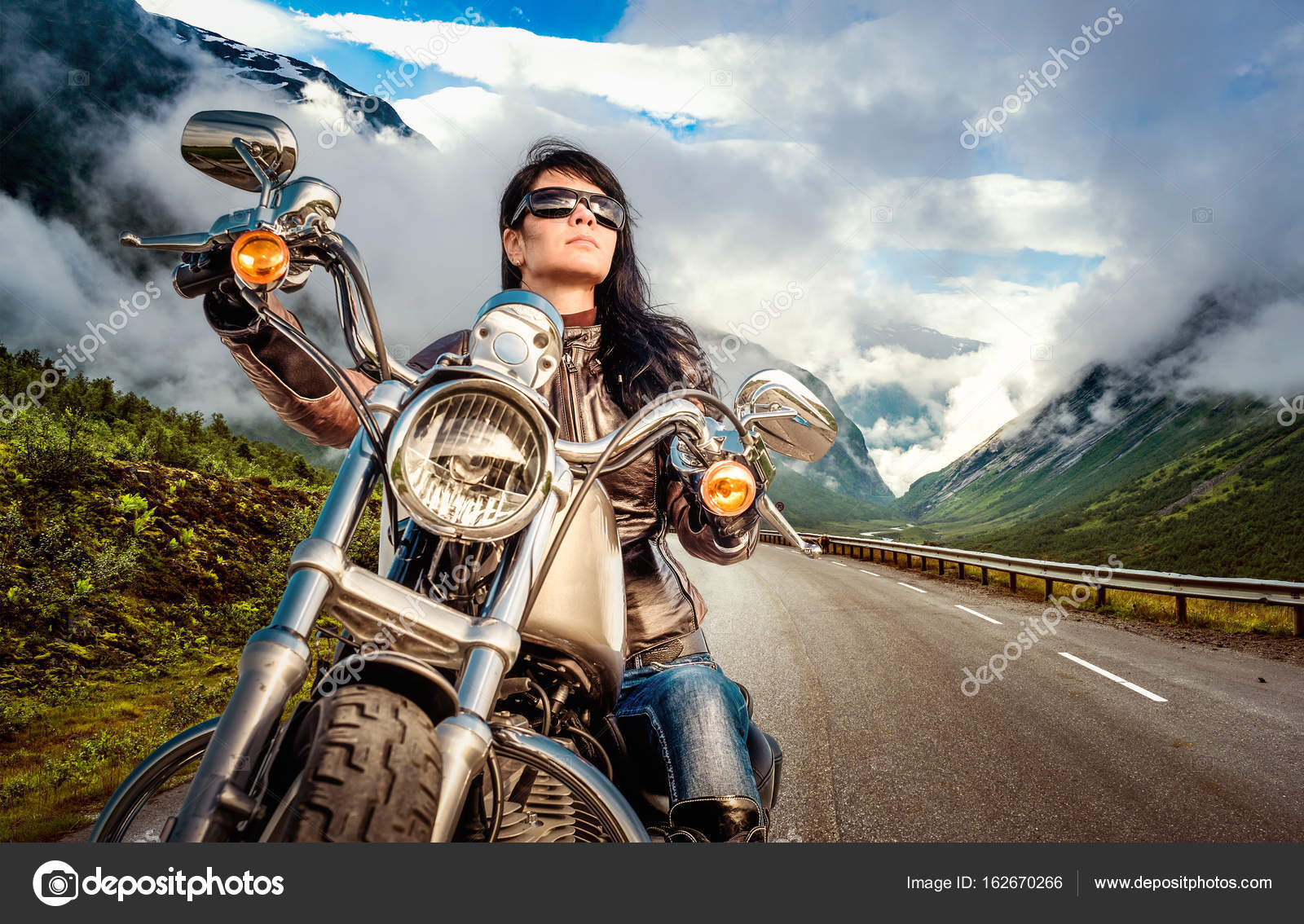 Biker girl on a motorcycle — Stock Photo © cookelma #162670266