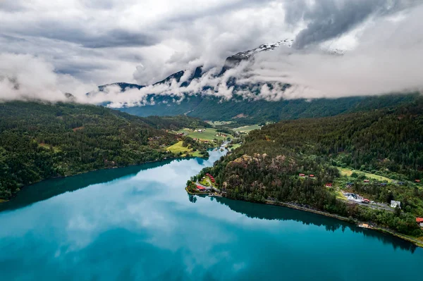 Krásná příroda Norska letecké fotografie. — Stock fotografie