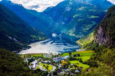 Geiranger fiyort, Norveç hava fotoğrafçılığı.