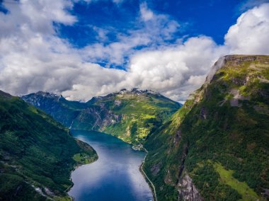 Geiranger fiyort, Norveç hava fotoğrafçılığı.