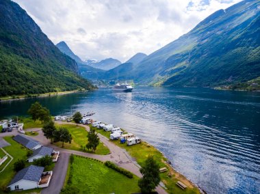 Geiranger fiyort, Norveç hava fotoğrafçılığı.