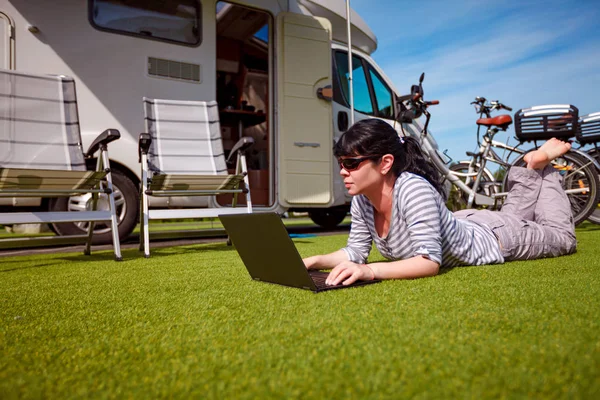 Family vacation travel, holiday trip in motorhome RV — Stock Photo, Image