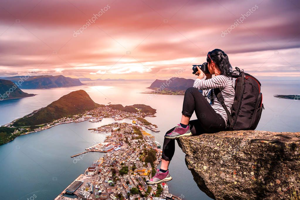 Nature photographer - Aksla at the city of Alesund , Norway.