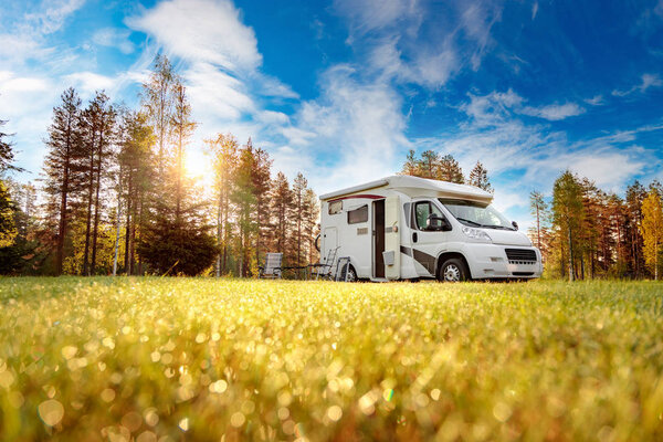 Family vacation travel RV, holiday trip in motorhome