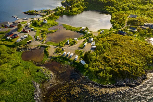 Krásná Příroda Norsko Přírodní Krajina Letecký Pohled Kemp Relaxaci Rodinná — Stock fotografie