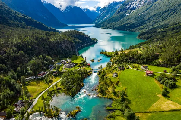 Hermosa Naturaleza Noruega Paisaje Natural Lovatnet Lago Lodal Valle —  Fotos de Stock