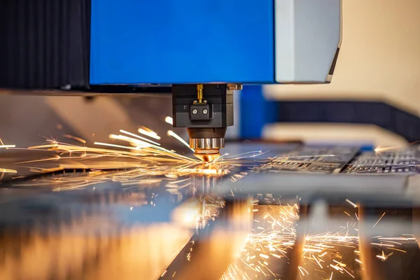 Cnc Taglio Laser Metallo Moderna Tecnologia Industriale Taglio Laser Funziona — Foto Stock