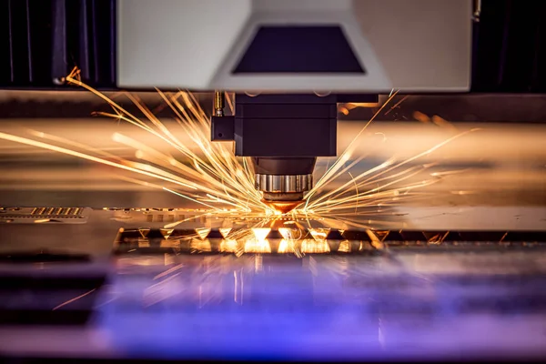 Cnc Corte Laser Metal Moderna Tecnologia Industrial Corte Laser Funciona — Fotografia de Stock