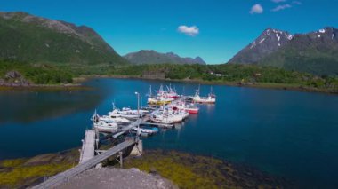 Havadan çekilen görüntüler Güzel Doğa Norveç. Göl ve fiyortların üzerinden uçuyor. Kuş bakışı görüş..