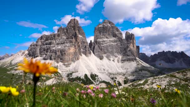 Národní přírodní park Tre Cime V Dolomitských Alpách. Krásná příroda Itálie. — Stock video