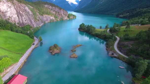 Beautiful Nature Norway natural landscape. Aerial footage lovatnet lake. — Stock Video