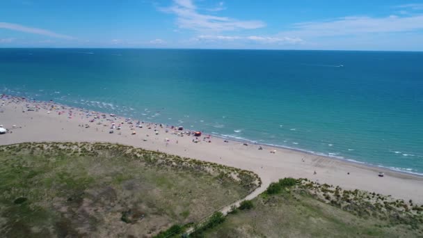 Italy, the beach of the Adriatic sea. Rest on the sea near Venice. Aerial FPV drone flights. — Stock Video