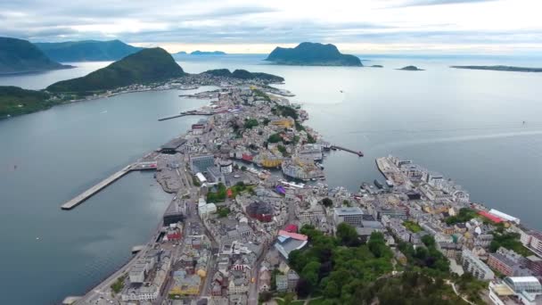 Aksla at the city of Alesund , Norway Aerial footage — Stock Video