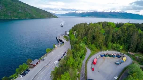 Luchtfoto 's Prachtige Natuur Noorwegen. Kruis van ferries. — Stockvideo