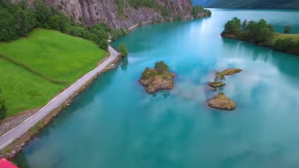 Beautiful Nature Norway natural landscape. Aerial footage lovatnet lake. — Stock Video