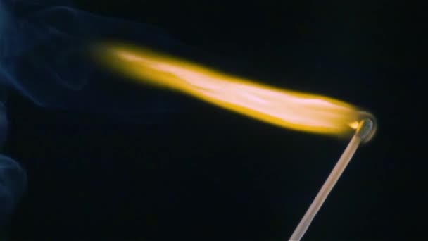 Brandende lucifer op een zwarte achtergrond in slow motion — Stockvideo