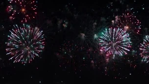 Barevný ohňostroj explodující na noční obloze. Oslavy a události v jasných barvách. — Stock video