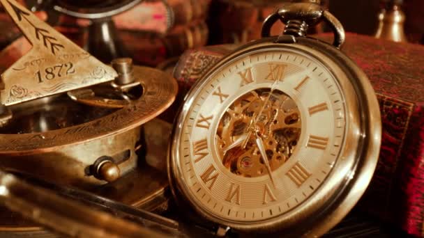 Old Pocket watch Vintage still life — Stock Video