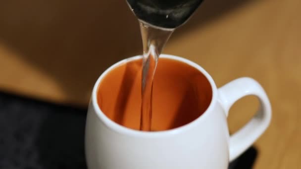 Kettle Pours Boiling Water Into Cup coffee — Stock Video