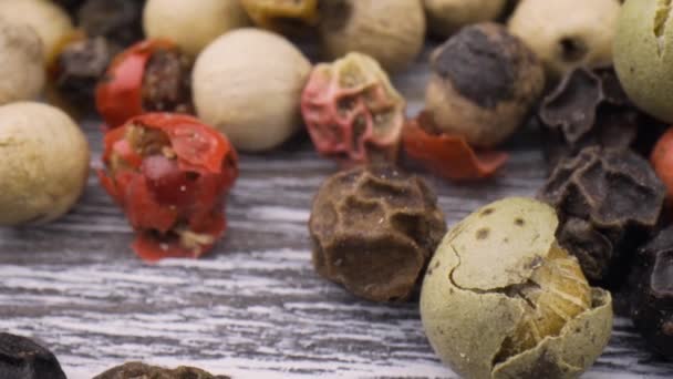 Macro close-up Mixed peppercorns. Dry mix peppercorns close up — Stock Video