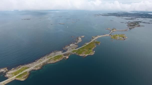 Atlantic Ocean Road or the Atlantic Road (Atlanterhavsveien) been awarded the title as - Norwegian Construction of the Century. The road classified as a National Tourist Route. — Stock Video