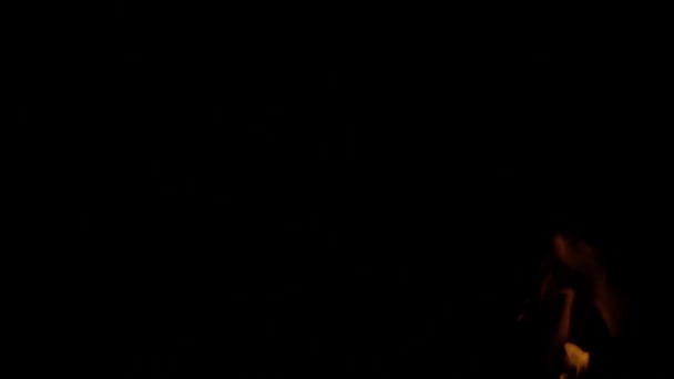 Tűz lángjai fekete háttérrel lassított felvételen — Stock videók