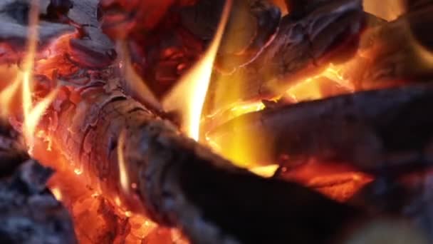 Fireplace burning wood slow motion background — Stock Video