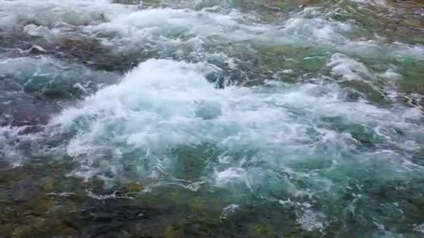 Górska woda rzeczna z powolnym zbliżeniem ruchu — Wideo stockowe