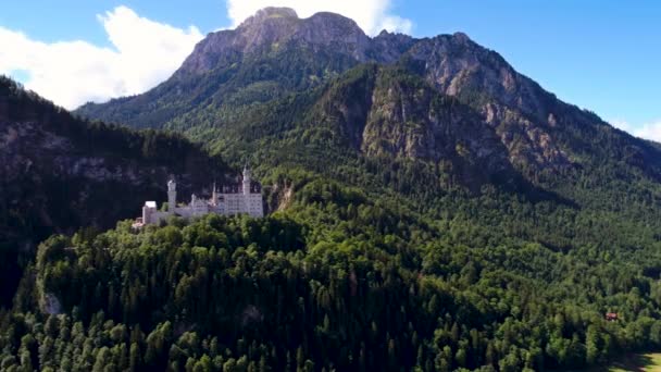 Neuschwanstein Kalesi Bavyera Alpleri Almanya. Hava FPV İHA uçuşları. — Stok video