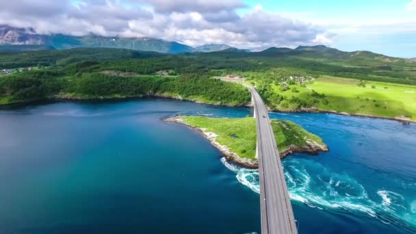 快，诺德，挪威空中大漩涡漩涡查看美丽的大自然。快是一个小的海峡，与世界上最强的潮流之一. — 图库视频影像
